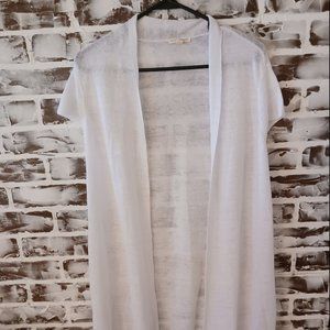Eileen Fisher XS Open Front Cardigan White Short Sleeved 100% Organic Linen